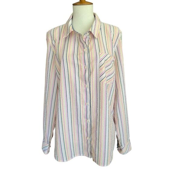 Tommy Hilfiger Striped Collared Long Sleeve Button Up Shirt Women's Sz XL - Picture 1 of 14